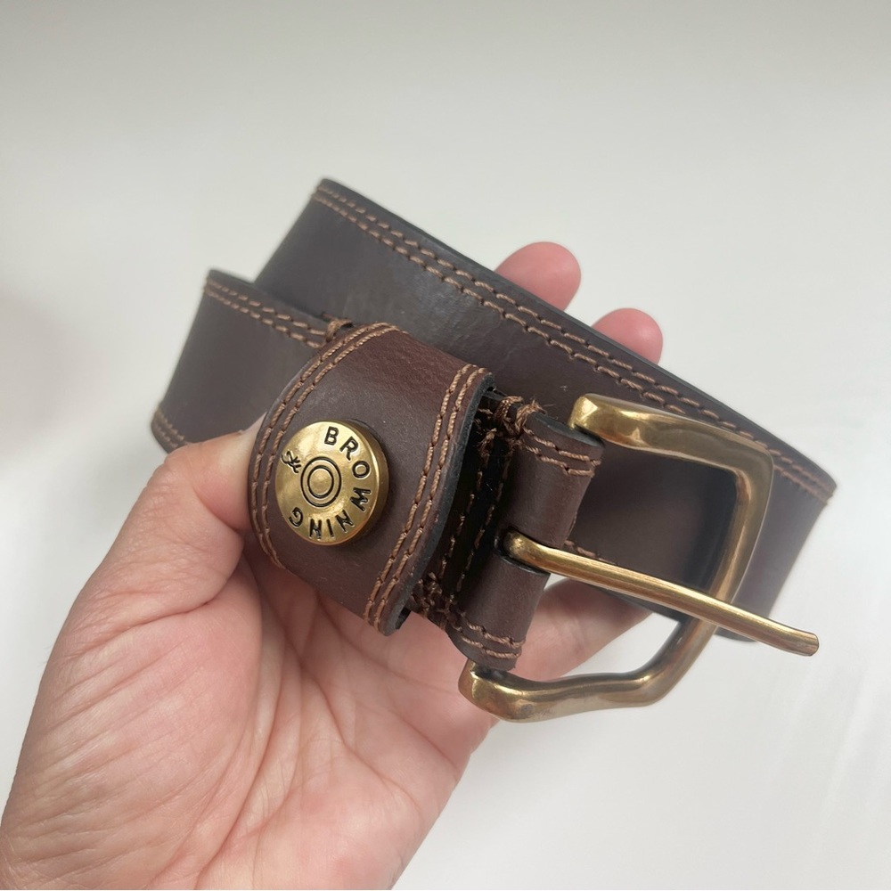 Browning Brown Leather Belt with Gold Buckle